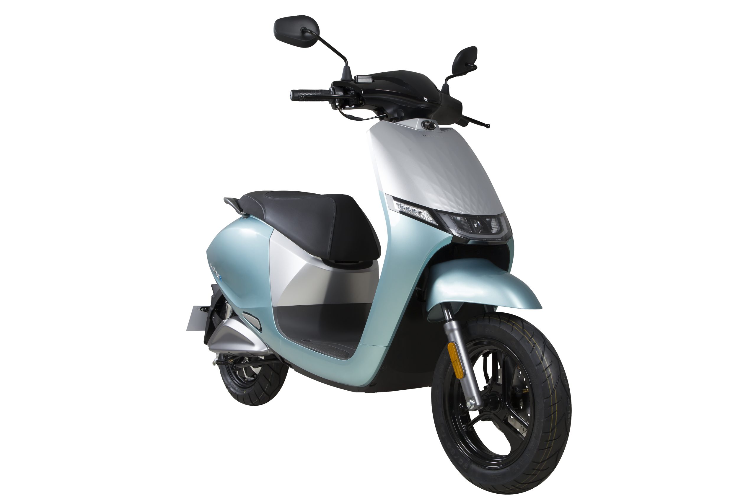 Kymco I-One X green blue 45 kmt skrøt højre side forfra Kymco I-One X green blue 45 kmt skrøt højre side forfra